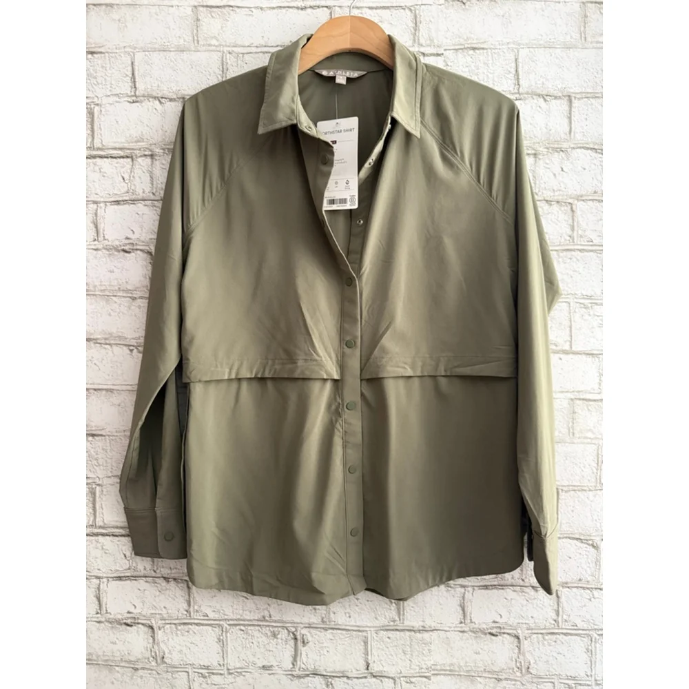 NWT Athleta Women’s North Star Shirt Olive Green Size Small - Picture 5 of 10